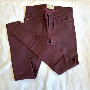 Current/Elliott Burgundy Lamb Leather Skinny Jeans
